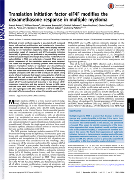 Translation Initiation Factor Eif4f Modifies the Dexamethasone Response in Multiple Myeloma