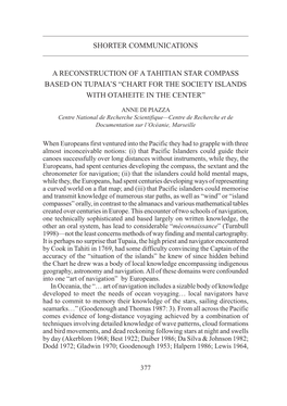 Shorter Communications a Reconstruction of a Tahitian Star Compass Based on Tupaia's “Chart for the Society Islands With