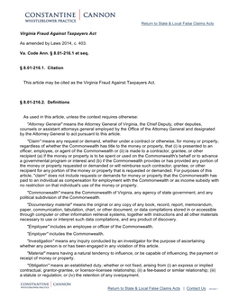 Virginia False Claims Act » Constantine Cannon