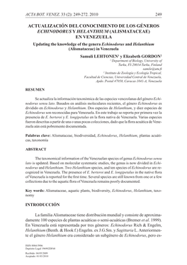 Actualización Del Conocimiento De Los Géneros Echinodorus Y Helanthium