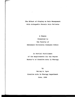 The Effect of Singing on Pain Management with Orthopedic Chronic Pain Patients