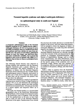 Neonatal Hepatitis Syndrome and Alpha-1-Antitrypsin Deficiency: an Epidemiological Study in South-East England K