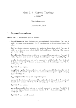 Math 535 - General Topology Glossary