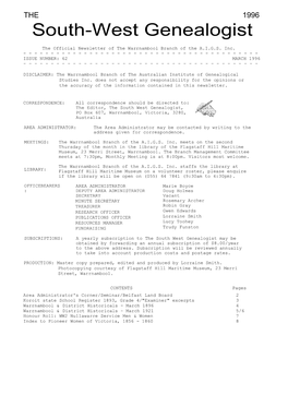 THE 1996 South-West Genealogist