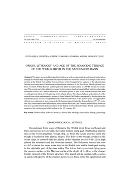 Origin, Lithology and Age of the Holocene Terrace of the Wis£Ok River in the Sandomierz Basin