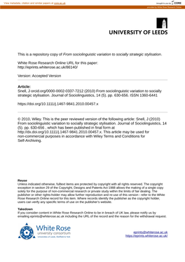 From Sociolinguistic Variation to Socially Strategic Stylisation