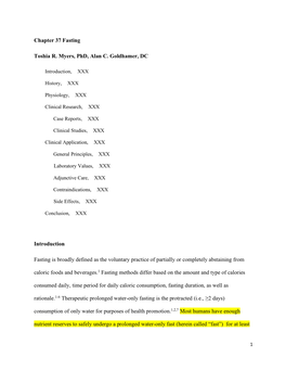 Chapter 37 Fasting Toshia R. Myers, Phd, Alan C. Goldhamer, DC