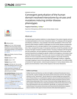 Convergent Perturbation of the Human Domain-Resolved Interactome by Viruses and Mutations Inducing Similar Disease Phenotypes