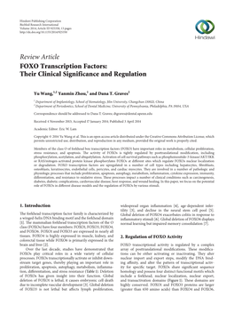 FOXO Transcription Factors: Their Clinical Significance and Regulation