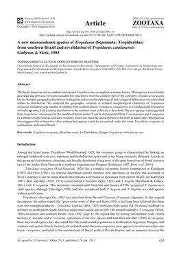 A New Microendemic Species of Tropidurus (Squamata: Tropiduridae) from Southern Brazil and Revalidation of Tropidurus Catalanensis Gudynas & Skuk, 1983