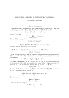 GEOMETRIC METHODS in COMMUTATIVE ALGEBRA 1. Local