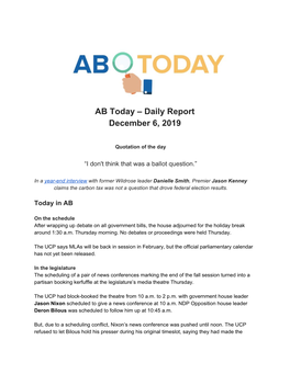Daily Report December 6, 2019