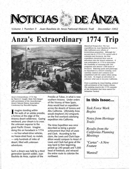 Anza's Extraordinary 1774 Trip