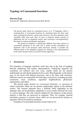 Typology of Consonantal Insertions