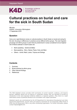 Cultural Practices on Burial and Care for the Sick in South Sudan