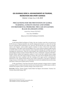 ADVANCEMENTS in TOURISM, RECREATION and SPORT SCIENCES Volume: 1, Issue: 2, P