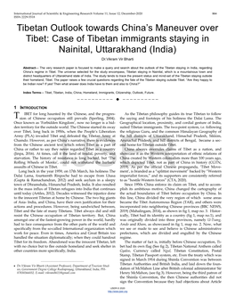 Case of Tibetan Immigrants Staying in Nainital, Uttarakhand (India) Dr.Vikram Vir Bharti