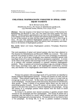 Unilateral Diaphragmatic Paralysis in Spinal Cord Injury Patients