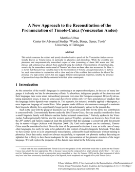 A New Approach to the Reconstitution of Thepronunciation of Timote-Cuica