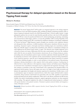 Psychosexual Therapy for Delayed Ejaculation Based on the Sexual Tipping Point Model