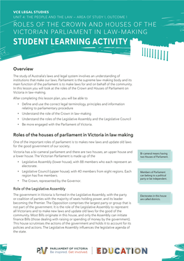 Roles of the Crown and Houses of the Victorian Parliament in Law‑Making Student Learning Activity