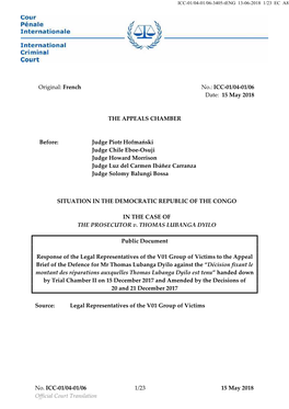 No. ICC-01/04-01/06 1/23 15 May 2018 Official Court Translation ICC-01/04-01/06-3405-Teng 13-06-2018 2/23 EC A8