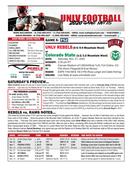 SATURDAY's PREVIEW... REBELS Vs. RAMS NOTES