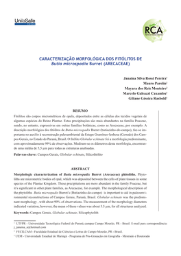 CARACTERIZAÇÃO MORFOLÓGICA DOS FITÓLITOS DE Butia Microspadix Burret (ARECACEAE)