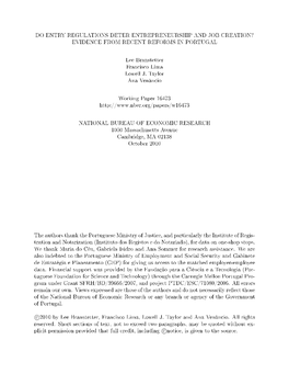 Do Entry Regulations Deter Entrepreneurship and Job Creation? Evidence from Recent Reforms in Portugal