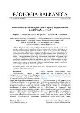 Waste-Cluster Relationship on the Example of Regional Waste Landfill in Blagoevgrad