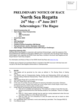 North Sea Regatta 26Th May – 4Th June 2017 Scheveningen / the Hague