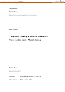The Role of Usability in Software Validation - Case: Medical Device Manufacturing