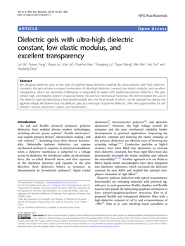 Dielectric Gels with Ultra-High Dielectric Constant, Low Elastic Modulus, And