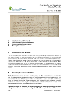 Understanding and Transcribing Historical Tax Rolls Land Tax, 1645-1831