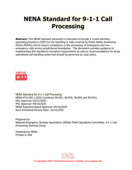 NENA Standard for 9-1-1 Call Processing