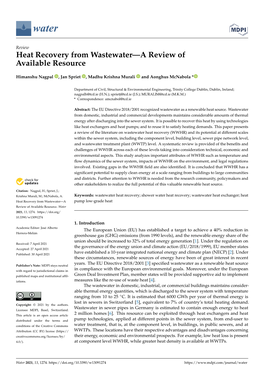 Heat Recovery from Wastewater—A Review of Available Resource