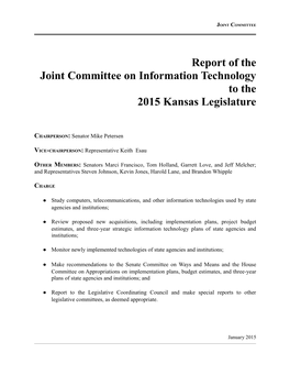 Report of the Joint Committee on Information Technology to the 2015 Kansas Legislature