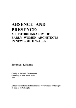 Absence and Presence: a Historiography of Early Women Architects in New South Wales