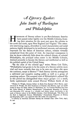 &lt;LA Jitterary Quaker: John Smith of ^Burlington and Philadelphia