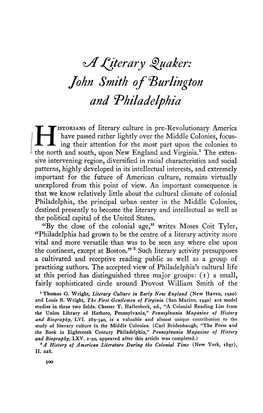 <LA Jitterary Quaker: John Smith of ^Burlington and Philadelphia