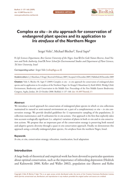 Complex Ex Situ - in Situ Approach for Conservation of Endangered Plant Species and Its Application to Iris Atrofusca of the Northern Negev