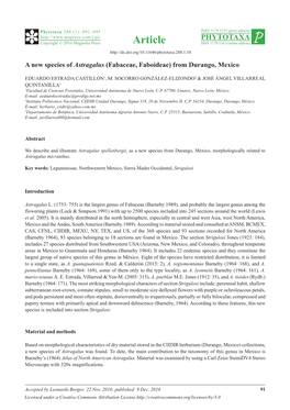 A New Species of Astragalus (Fabaceae, Faboideae) from Durango, Mexico