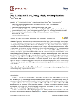 Dog Rabies in Dhaka, Bangladesh, and Implications for Control