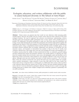 Ecologists, Educators, and Writers Collaborate with the Public to Assess Backyard Diversity in the School of Ants Project 1,2 2, 2 3 2 ANDREA LUCKY, AMY M