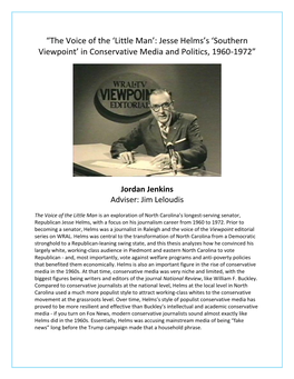 “The Voice of the 'Little Man': Jesse Helms's 'Southern Viewpoint' In