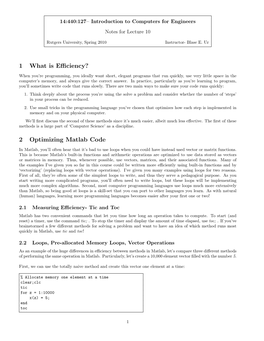 1 What Is Efficiency? 2 Optimizing Matlab Code