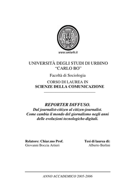 Università Degli Studi Di Urbino “Carlo Bo”