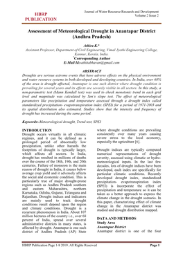 Assessment of Meteorological Drought in Anantapur District (Andhra Pradesh)