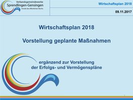 Wirtschaftsplan 2018 Vorstellung Geplante Maßnahmen