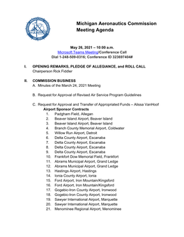 Michigan Aeronautics Commission Meeting Agenda